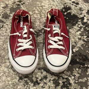 Converse Red and White slip ons